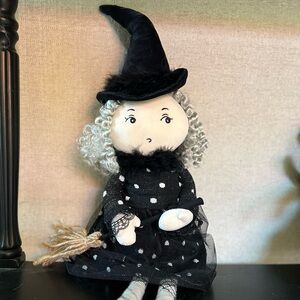 Plush Weighted Witch Doll with Broom